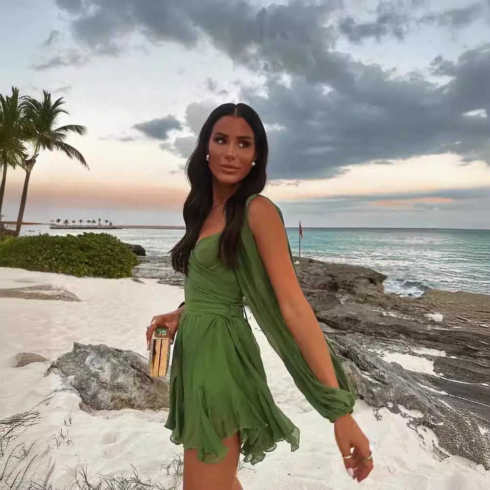 Short Dress With Long Slit Sleeves