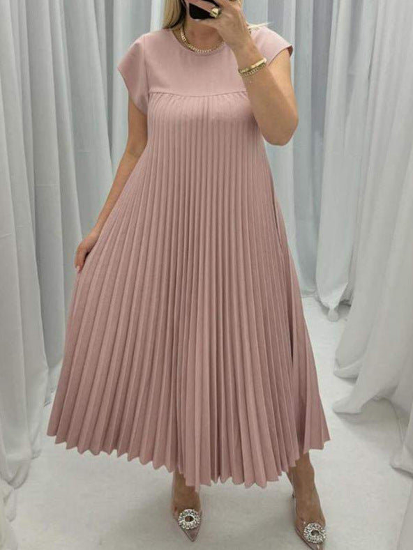 Short Sleeve Pleated Long Dress