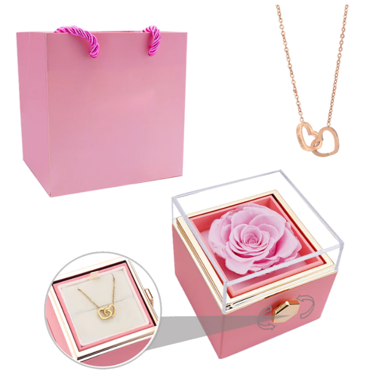 Eternal Rose Box w/ Necklace and Real Rose