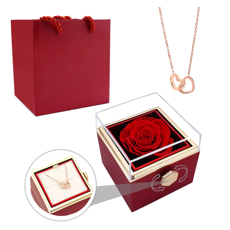 Eternal Rose Box w/ Necklace and Real Rose